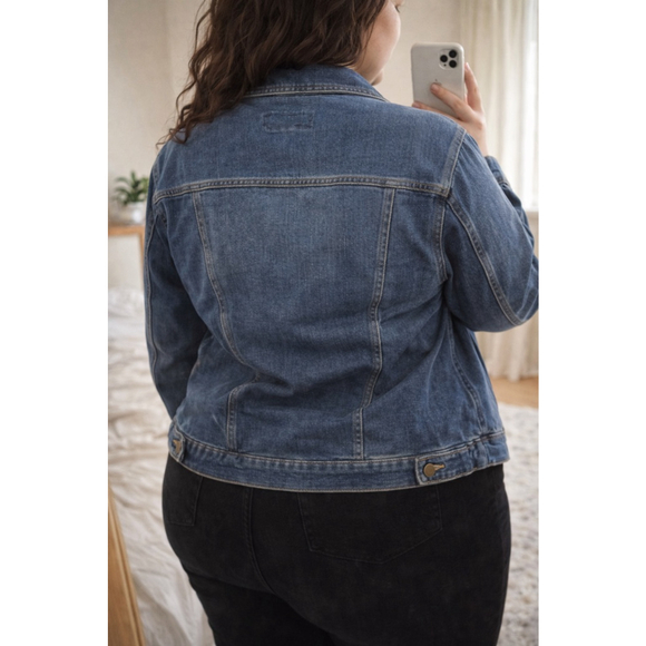 Molly & Isadora Stretch Denim Jacket | Women’s Plus Size 3X | Blue - Picture 3 of 6